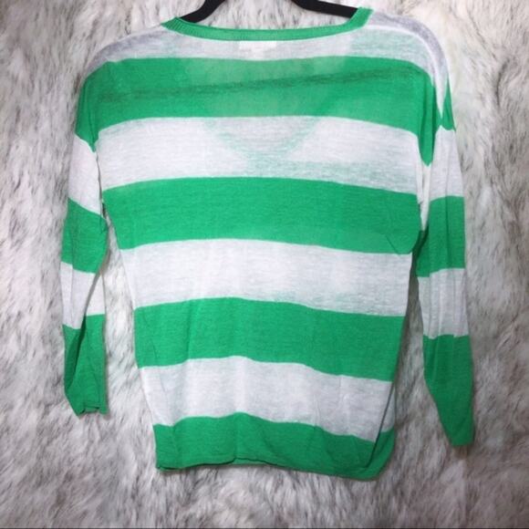 Nordstrom Caslon Linen Blend Green & White Striped Lightweight Vneck Sweater XS - Picture 7 of 8
